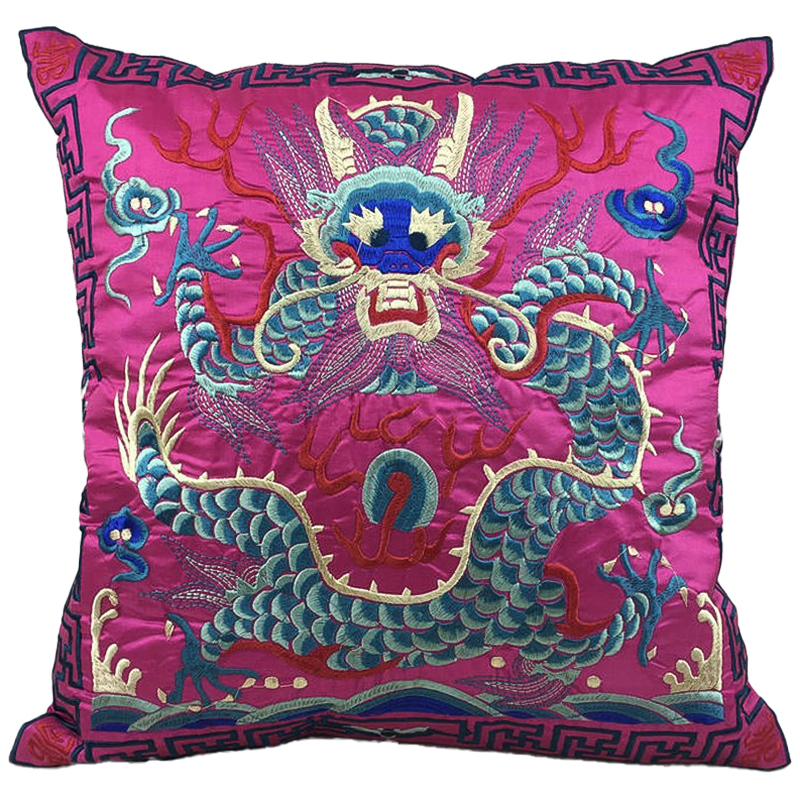 Декоративная подушка с вышивкой Chinese Dragon Pink Розовый Мульти в Сочи | Loft Concept 