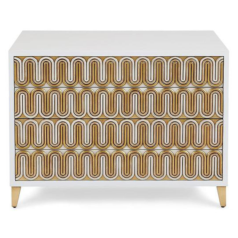 Комод Park Avenue Brass Wave Pattern Chest of Drawers Белый Золотой в Сочи | Loft Concept 