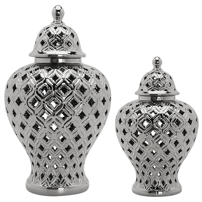 Ваза с крышкой Ceramic Silver Carving Vase Серебряный в Сочи | Loft Concept 