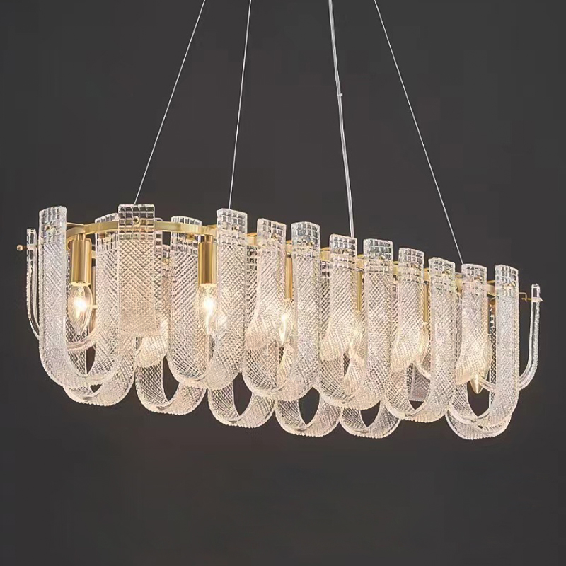 Линейная Люстра Prudence Textured Glass Chandelier A Золотой Прозрачное Стекло в Сочи | Loft Concept 