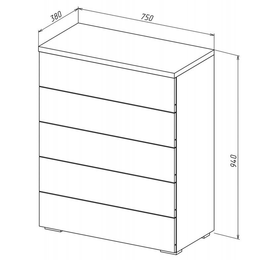 Комод с белым глянцевым фасадом с 5-ю ящиками Grace of Furniture  в Сочи