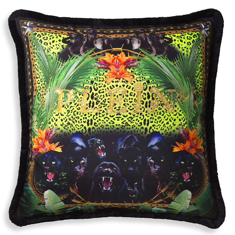 Подушка Philipp Plein Cushion Silk Jungle 70 x 70 Черный Мульти в Сочи | Loft Concept 