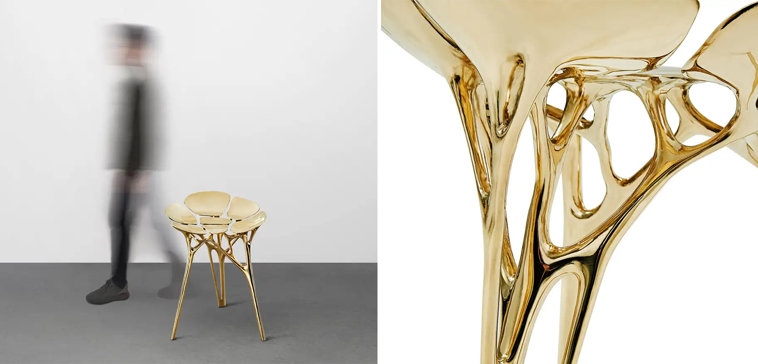 Барный стул Lotus Stool Side Table Gold Organic Form - фото