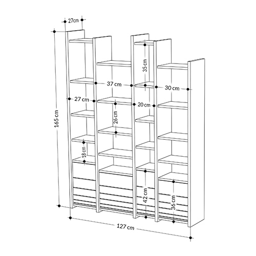 Стеллаж прямой ассиметричный с полками и 4-мя дверцами ARYA BOOKCASE WHITE в Сочи