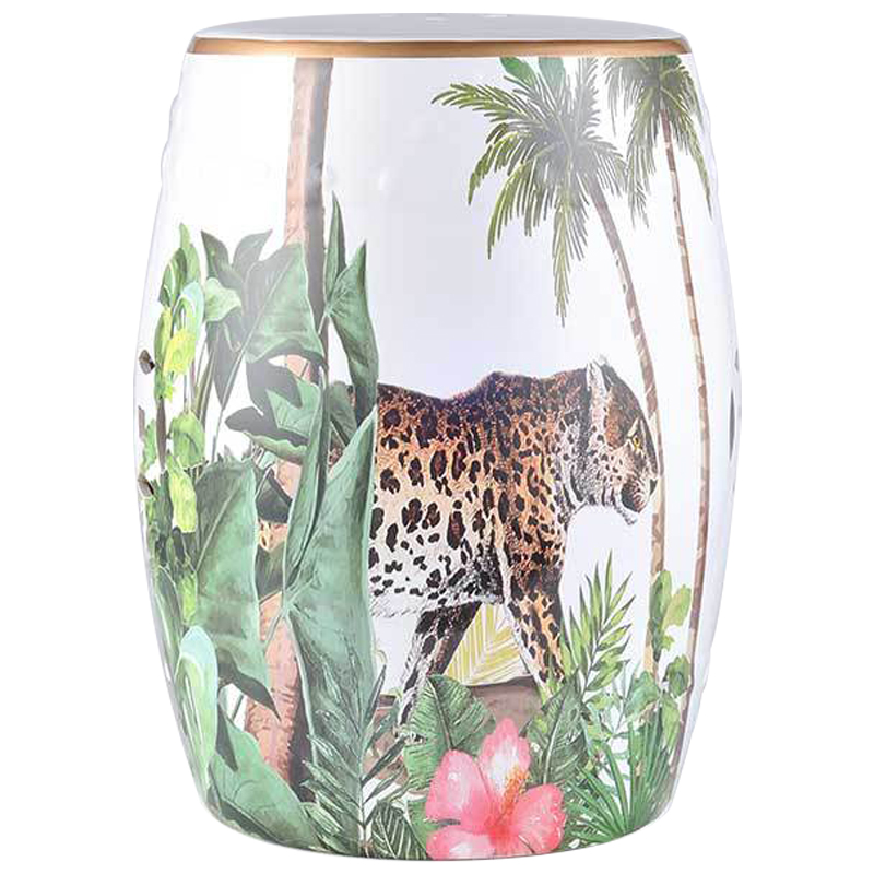 Керамический табурет Leopard Tropical Animal Ceramic Stool White Белый Зеленый Коричневый в Сочи | Loft Concept 