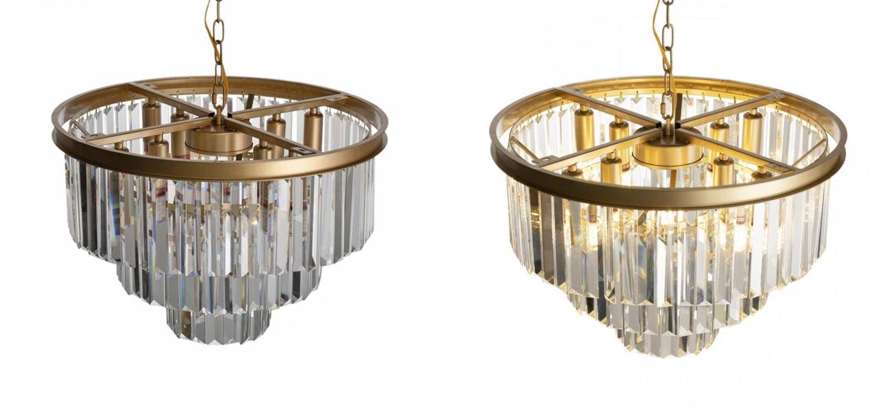 Круглая Люстра GOLD iron Three Layers Прозрачное Стекло диаметр 50 см - фото №1