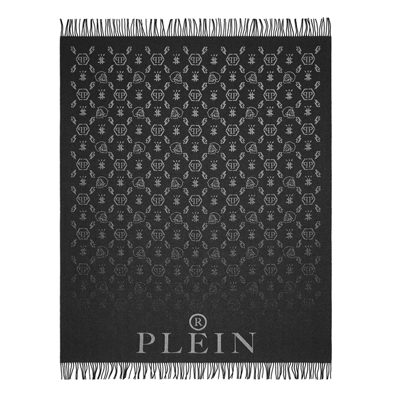 Плед Philipp Plein Plaid Cashmere Monogram Черный Серый в Сочи | Loft Concept 