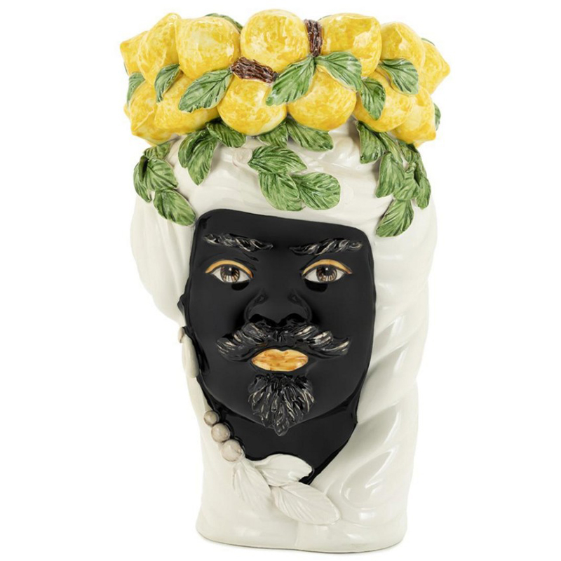 Ваза Vase Lemon Head Man White Белый Черный Желтый Зеленый в Сочи | Loft Concept 