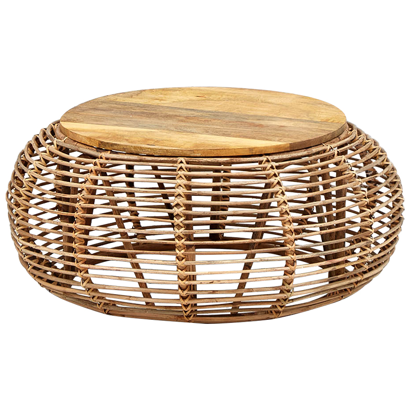 Плетеный кофейный стол с деревянной столешницей Wicker Wood Coffee Table Древесина в Сочи | Loft Concept 