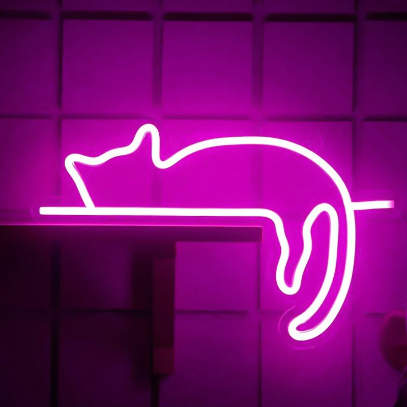 Неоновая настенная лампа Sleeping Kitten Neon Wall Lamp Розовый в Сочи | Loft Concept 