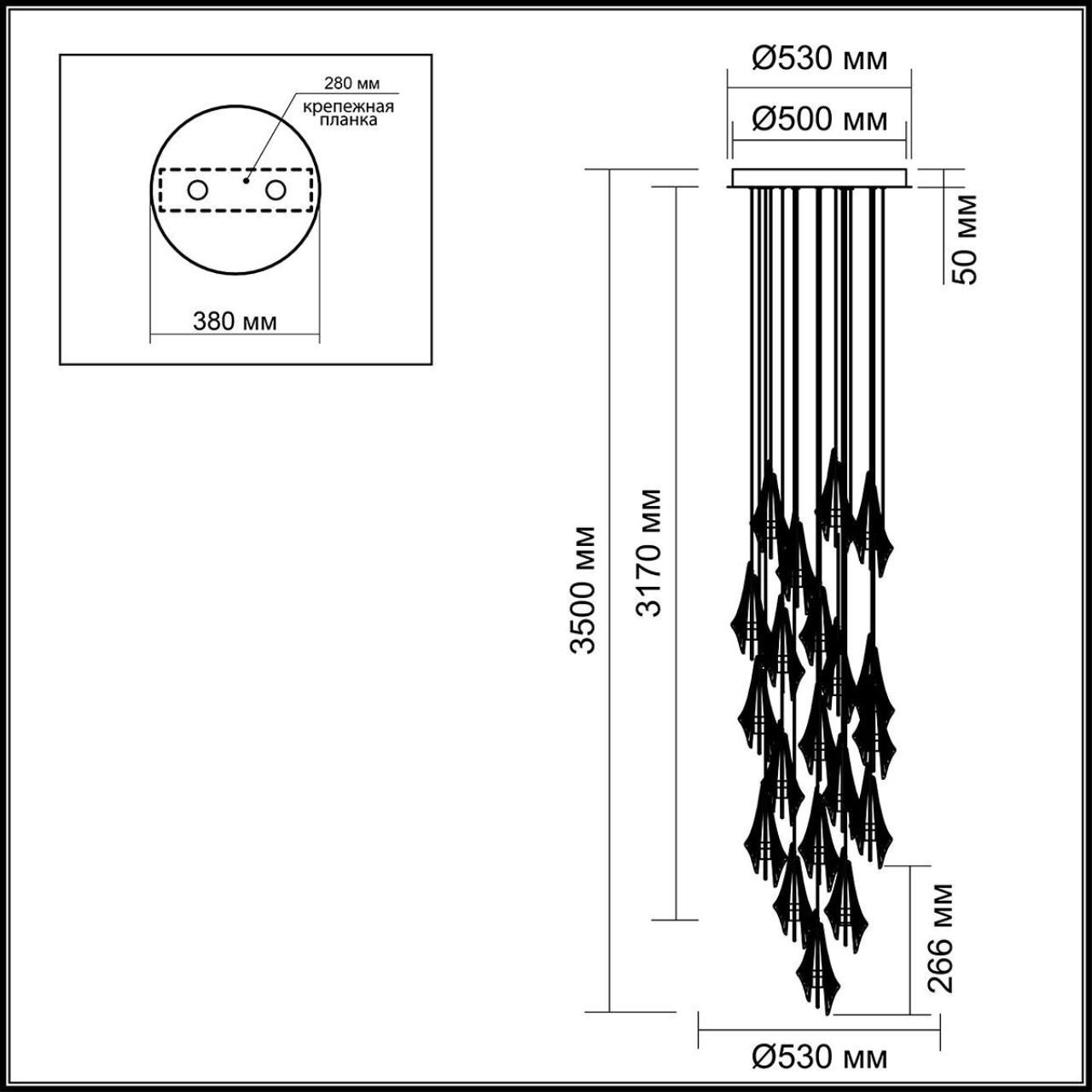 Люстра каскадная с 24-мя рельефными прозрачными плафонами в форме лепестков Glass Pod  в Сочи