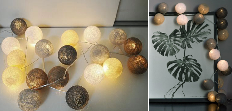 Гирлянда хлопковые фонарики Сotton Ball Sand-Grey - Loft-Concept в Сочи