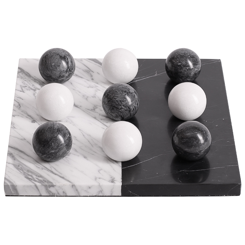 Аксессуар для интерьера Marble Board and Balls Черный Мрамор Nero Белый Мрамор Bianco Белый в Сочи | Loft Concept 