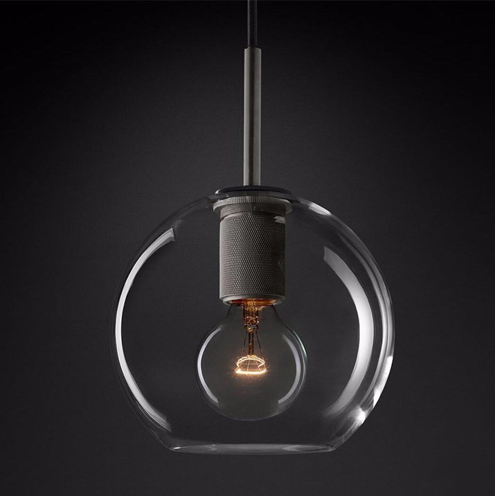 Подвесной светильник RH Utilitaire Globe Pendant Black Темная бронза Прозрачное Стекло в Сочи | Loft Concept 