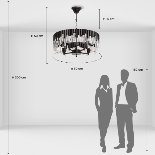Люстра круглая из матового черного металла с подвесками из прозрачных стеклянных трубок Noir Tubes в Сочи