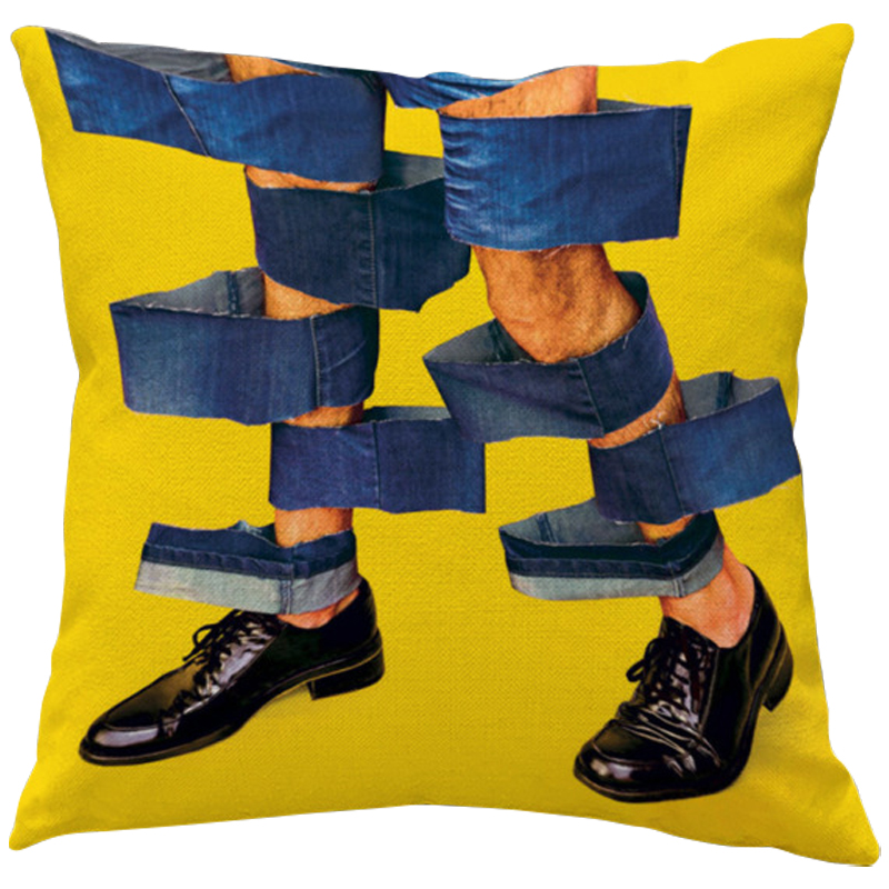 Декоративная подушка Seletti Cushion Jeans Желтый Синий Черный в Сочи | Loft Concept 