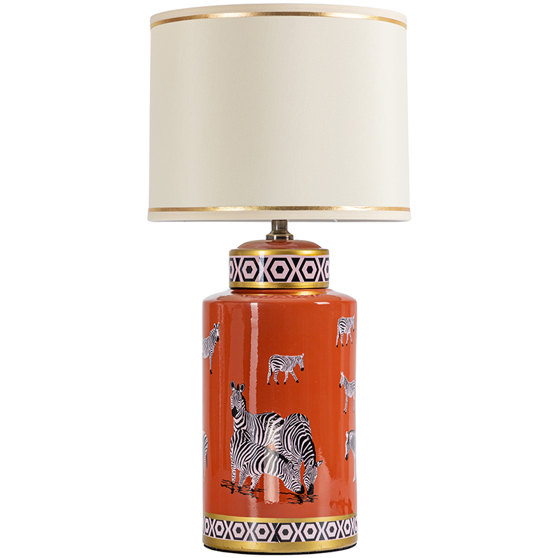 Настольная лампа Zebra Orange Lampshade Оранжевый Черно-белый Бежевый Золотой в Сочи | Loft Concept 