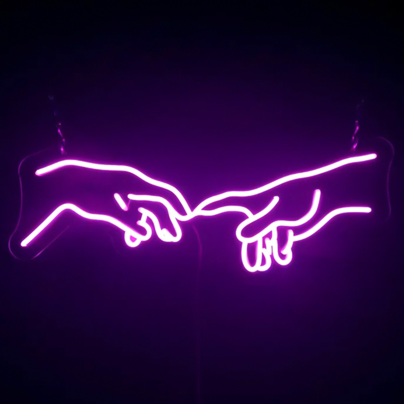 Неоновая настенная лампа Creation of Adam Hands Neon Wall Lamp Фиолетовый в Сочи | Loft Concept 