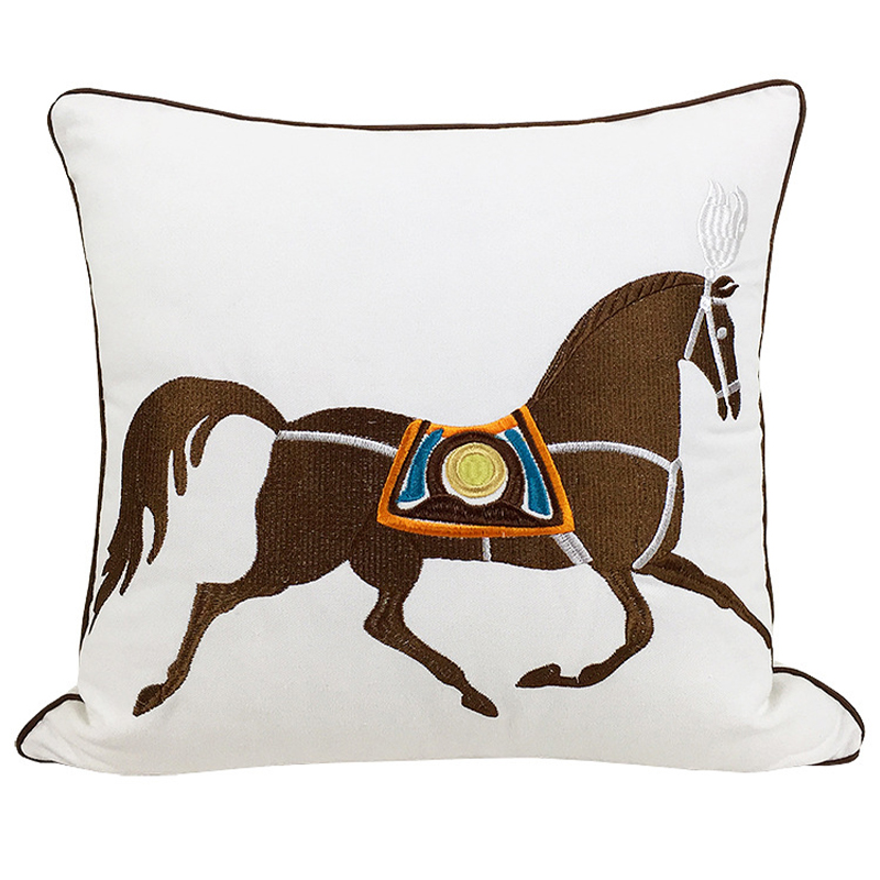 Декоративная подушка Hermes Horse Pillow Белый Коричневый Мульти в Сочи | Loft Concept 