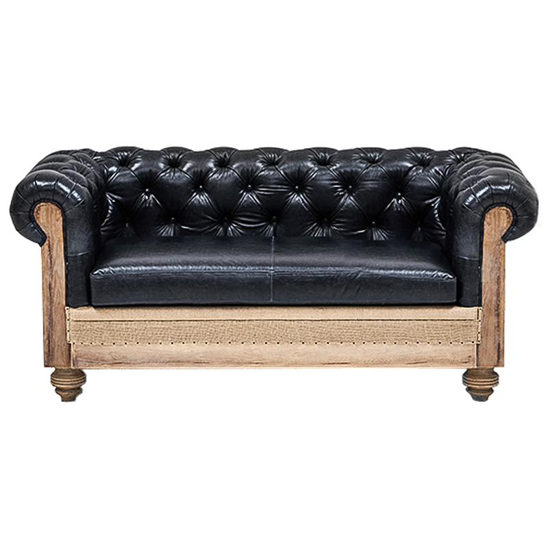 Диван Deconstructed Chesterfield Sofa double Black leather Черный Коричневый в Сочи | Loft Concept 