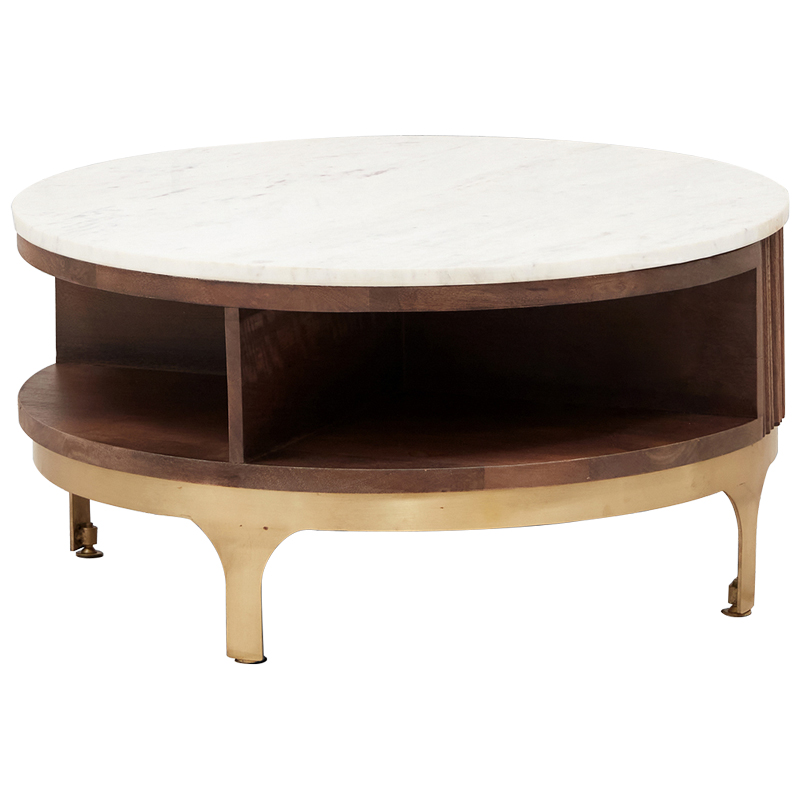 Круглый кофейный стол Sadie Round Coffee Table Белый Коричневый Латунь в Сочи | Loft Concept 