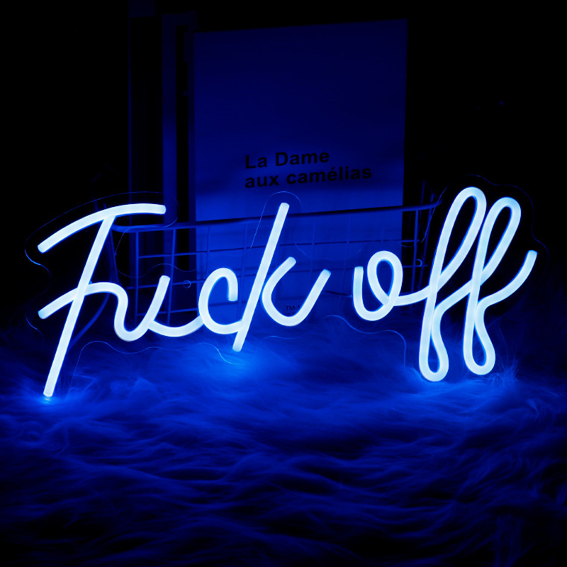 Неоновая настенная лампа Fuck Off Neon Wall Lamp Синий Синий в Сочи | Loft Concept 