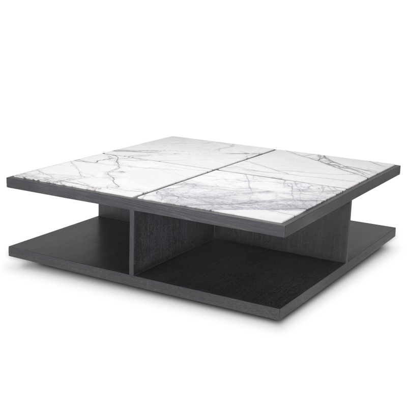 Кофейный стол Eichholtz Coffee Table Miguel Дерево Темно-Серый Белый Мрамор Bianco в Сочи | Loft Concept 