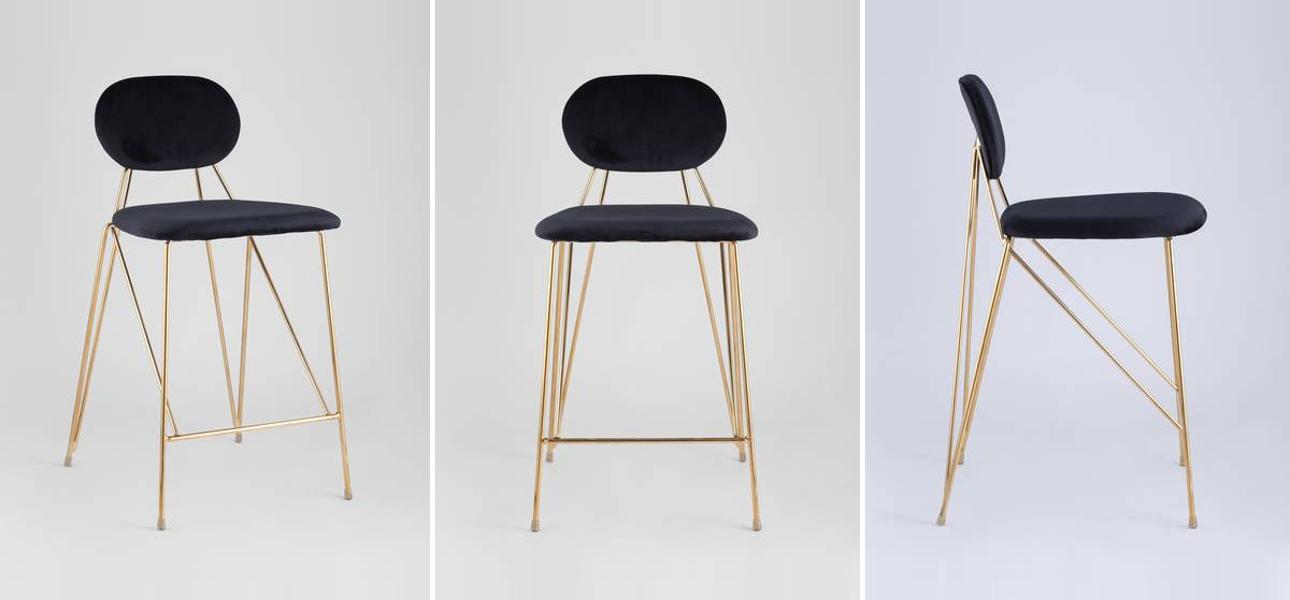 Полубарный Стул Alice Chair Черный Велюр - фото