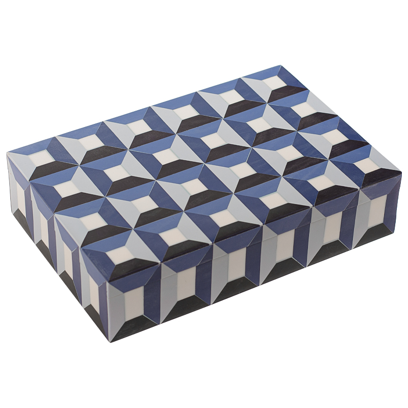 Шкатулка Squares Blue Bone Inlay Box Синий Белый Черный в Сочи | Loft Concept 