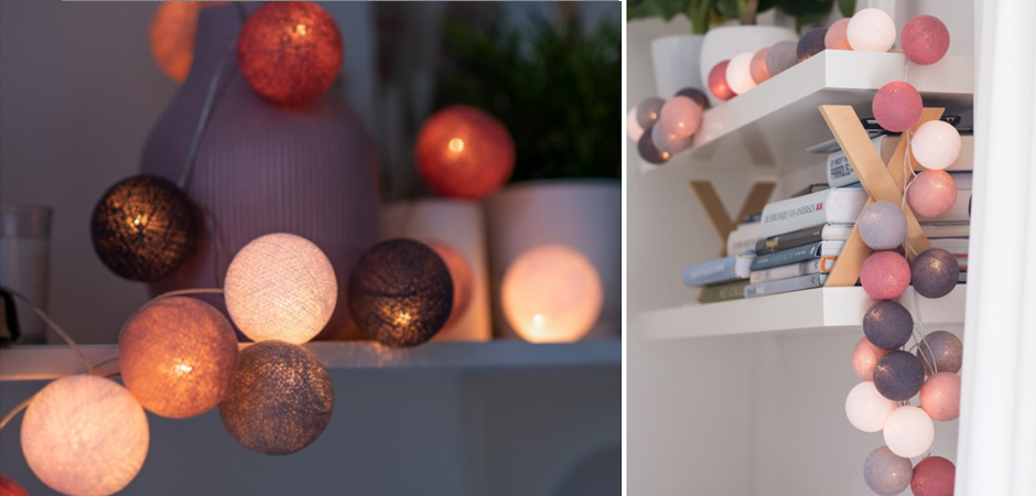 Гирлянда хлопковые фонарики Сotton Ball Dirty Rose - Loft-Concept в Сочи