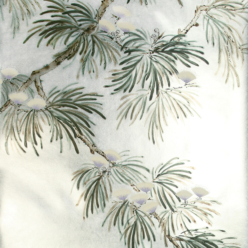 Обои ручная роспись Silk Tree Original colourway on White Metal gilded paper Обои ручная роспись Silk Tree Original colourway on White Metal gilded paper в Сочи | Loft Concept