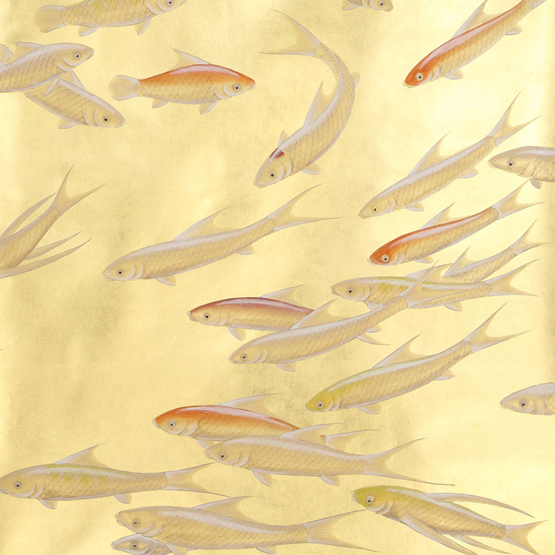 Обои ручная роспись Fishes Koi on Deep Rich Gold gilded paper  в Сочи | Loft Concept 