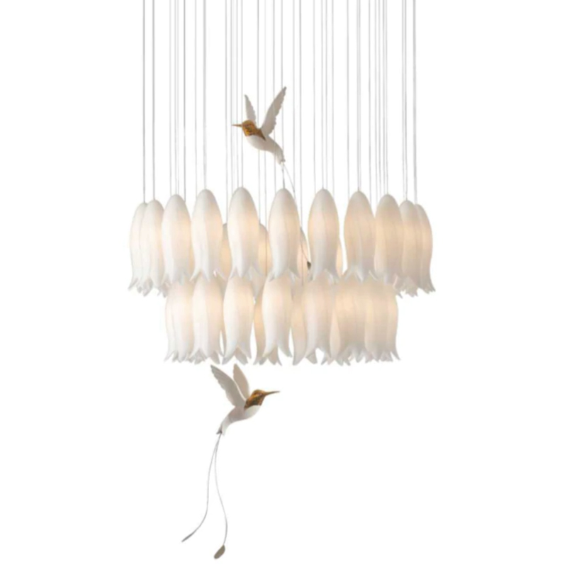 Люстра c Птичками Колибри Sagarti Pendant lamp ALBA Flowers & Birds Белый Золотой в Сочи | Loft Concept 