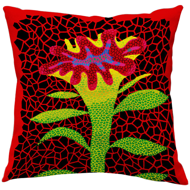 Декоративная подушка Yayoi Kusama Flower Red Красный Зеленый Желтый Мульти в Сочи | Loft Concept 