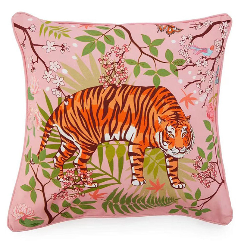 Декоративная подушка Tiger Pink Velvet Cushion Розовый Мульти в Сочи | Loft Concept 