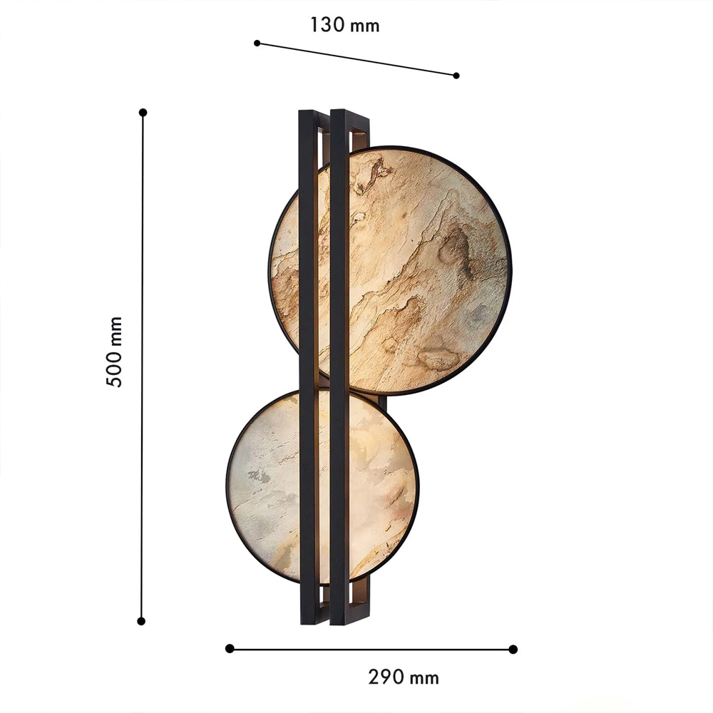 Бра из двух каменных дисков в металлической раме Constellation в Сочи