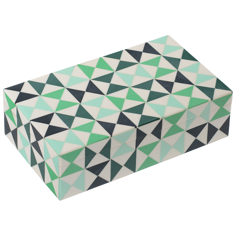 Шкатулка Small Triangles Green Bone Inlay Box Зеленый Белый Мятный в Сочи | Loft Concept 