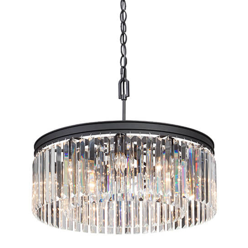 Люстра RH Rhys CLEAR GLASS Prism Round Chandelier прозрачное стекло 40 Черный матовый в Сочи | Loft Concept 