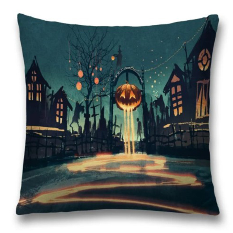Подушка Halloween Alleyway Черный Синий Оранжевый Подушка Halloween Alleyway Черный Синий Оранжевый в Сочи | Loft Concept