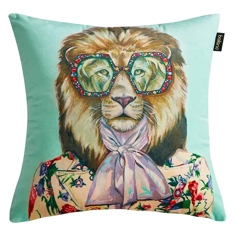 Декоративная подушка Стиль Gucci Leo Fashion Animals Cushion Mint Мятный Мульти в Сочи | Loft Concept 