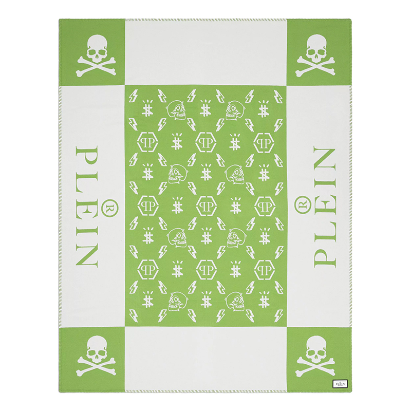 Плед Philipp Plein Plaid Cashmere Skul Green Зеленый Белый в Сочи | Loft Concept 