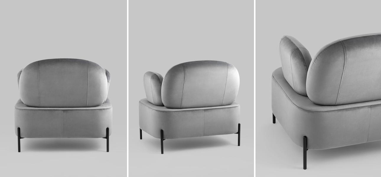 Кресло Color Block серый велюр - фото №1