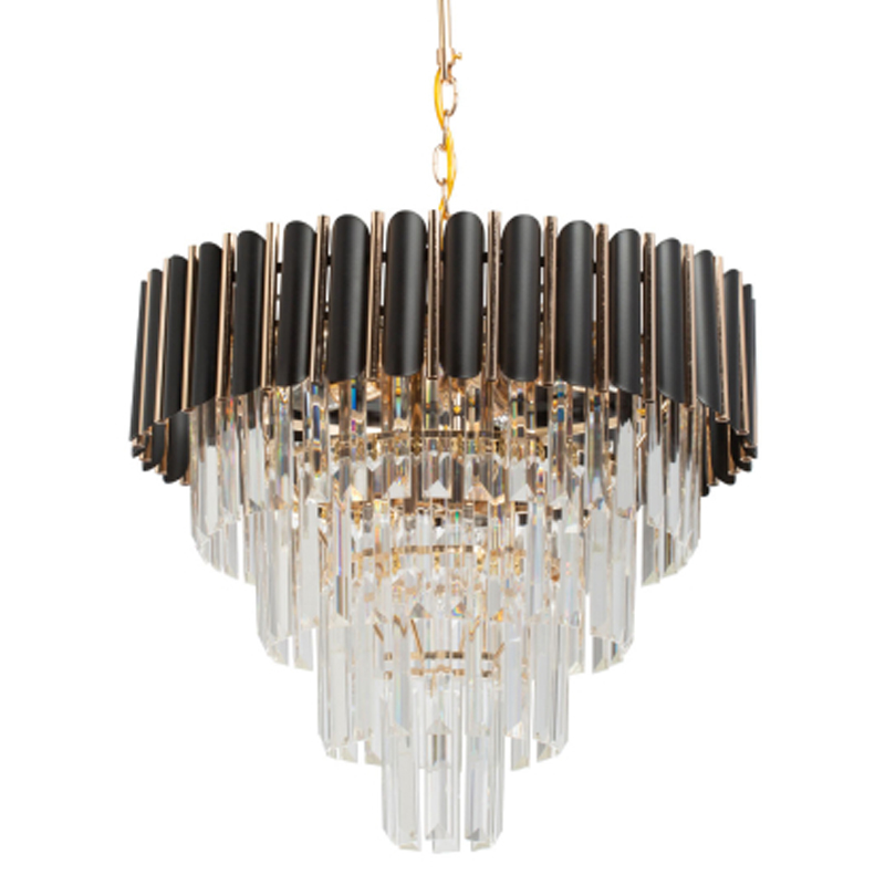 Люстра из черного металла с многоярусными подвесками из прозрачного хрусталя на золотой цепи Empire Black Chandelier Crystal Золотой Прозрачный Черный в Сочи | Loft Concept 