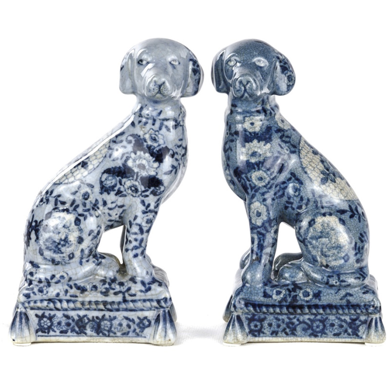 Статуэтки Oriental Blue & White Ornament Dogs набор из 2-х штук Белый Синий в Сочи | Loft Concept 