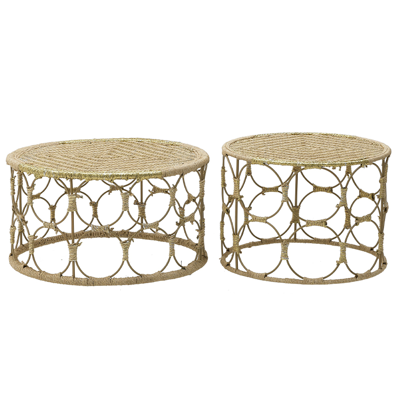 Комплект кофейных столиков Jute Metal Coffee Tables Золотой Бежевый в Сочи | Loft Concept 