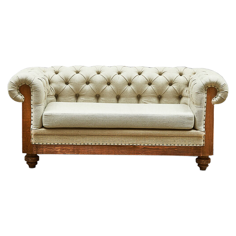 Диван Deconstructed Chesterfield Sofa double Ivory Linen ivory ( слоновая кость ) Коричневый в Сочи | Loft Concept 