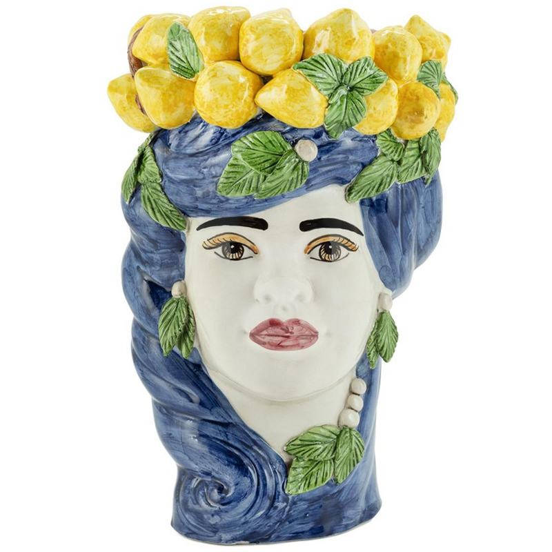 Ваза Vase Lemon Head Lady Blue Синий Желтый Зеленый Мульти в Сочи | Loft Concept 