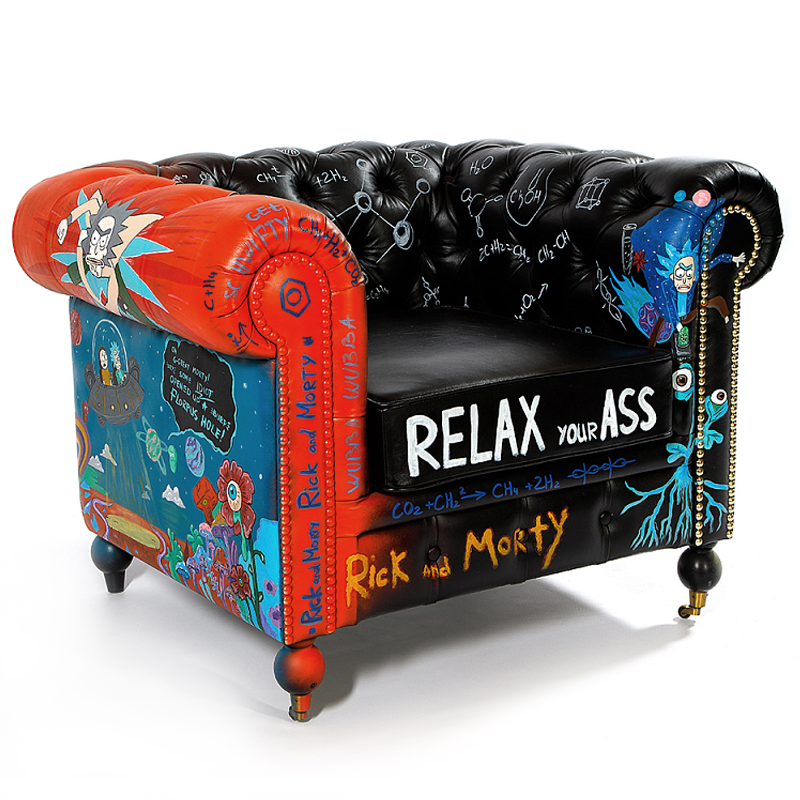 Кресло "Умный Умник" Rick and Morty graffiti chair натуральная кожа  Черный Мульти в Сочи | Loft Concept 