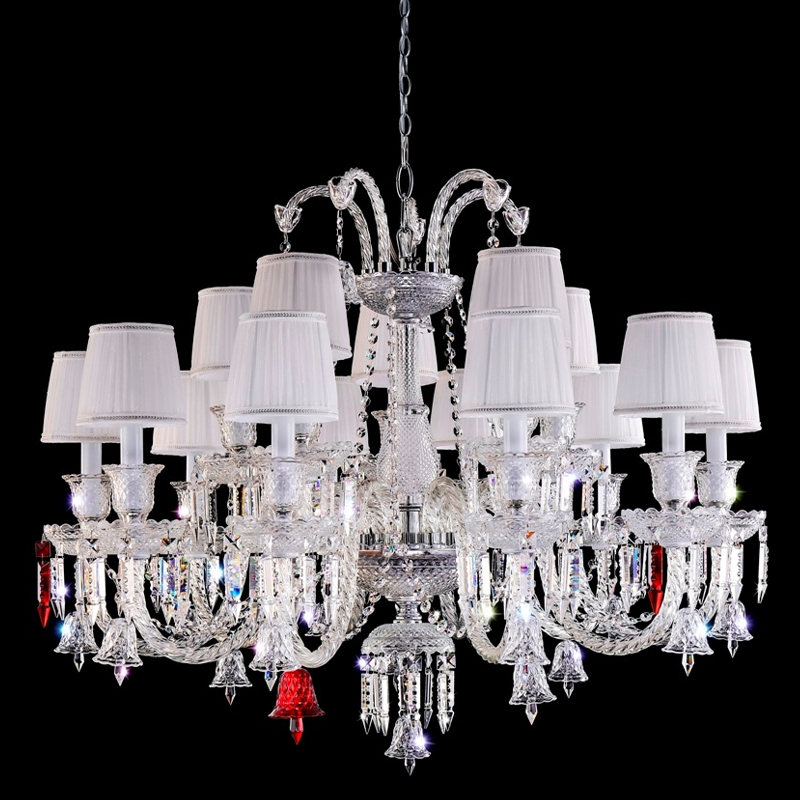Люстра с 15-ю белыми текстильными абажурами и хрустальными подвесками Lustre Reverie Хром Прозрачное Стекло Белый Люстра с 15-ю белыми текстильными абажурами и хрустальными подвесками Lustre Reverie Хром Прозрачное Стекло Белый в Сочи | Loft Concept