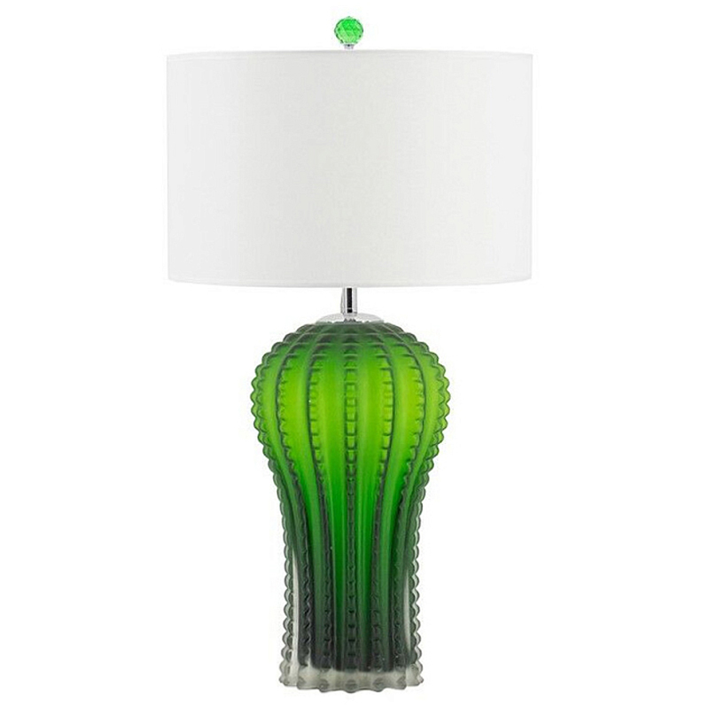 Настольная лампа с тканевым абажуром и основанием в форме кактуса Cactus Table Lamp Белый Зеленый в Сочи | Loft Concept 